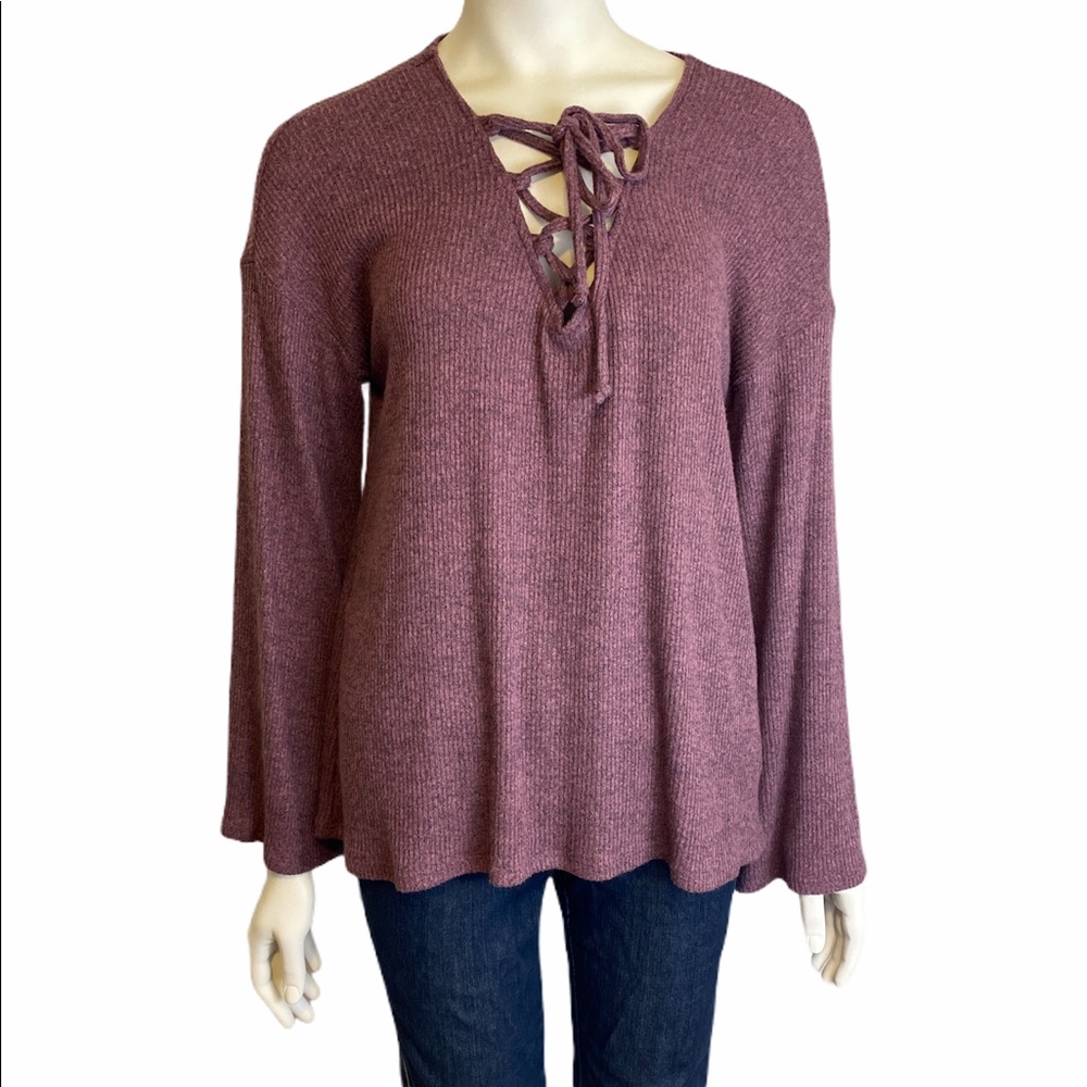 RED HAUTE Cranberry Long Sleeve Tie Sweater L NWT